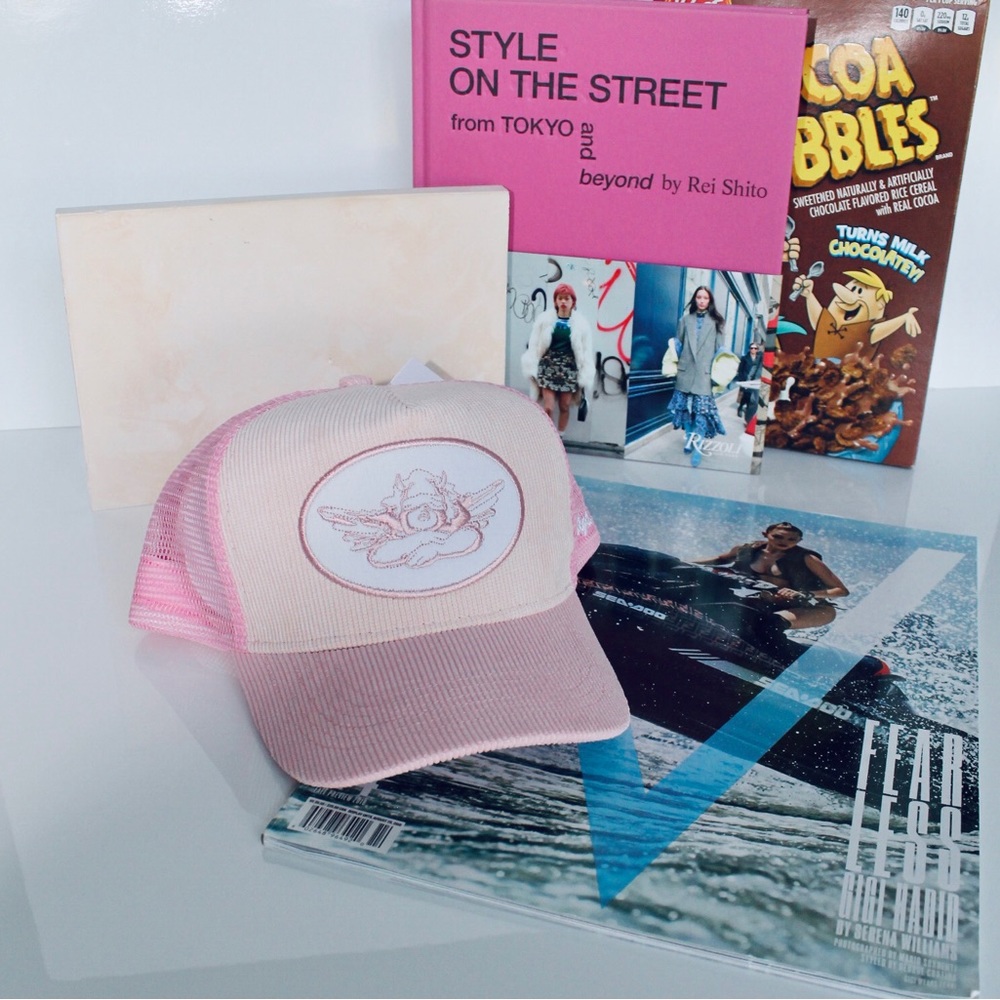 BOYS LIE Pink Corduroy Trucker Hat